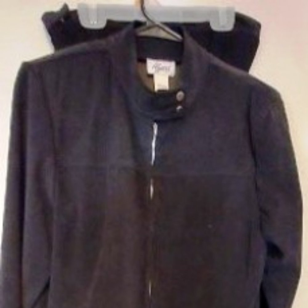 Vintage  iLyza Womans Black Velvet 2 Piece Pants Suit SzM Full Zip Stretch Wais